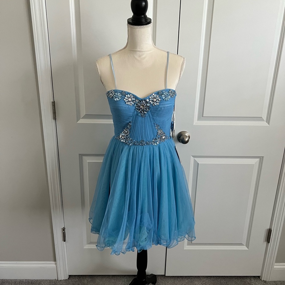Adrianna Papell Blue Sequined Party Dress